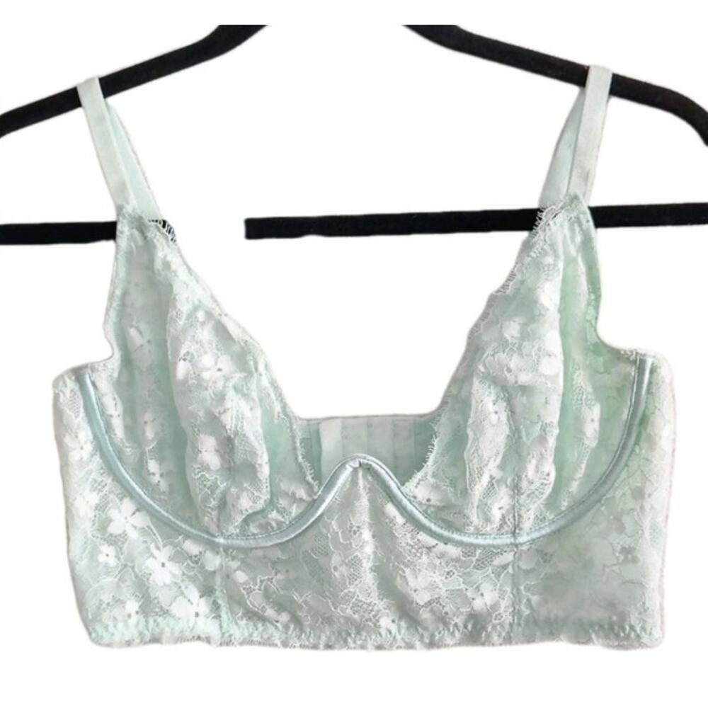Victoria's Secret 36D Dream Angels Blue Lace Corset Bra Bustier Underwire Sexy